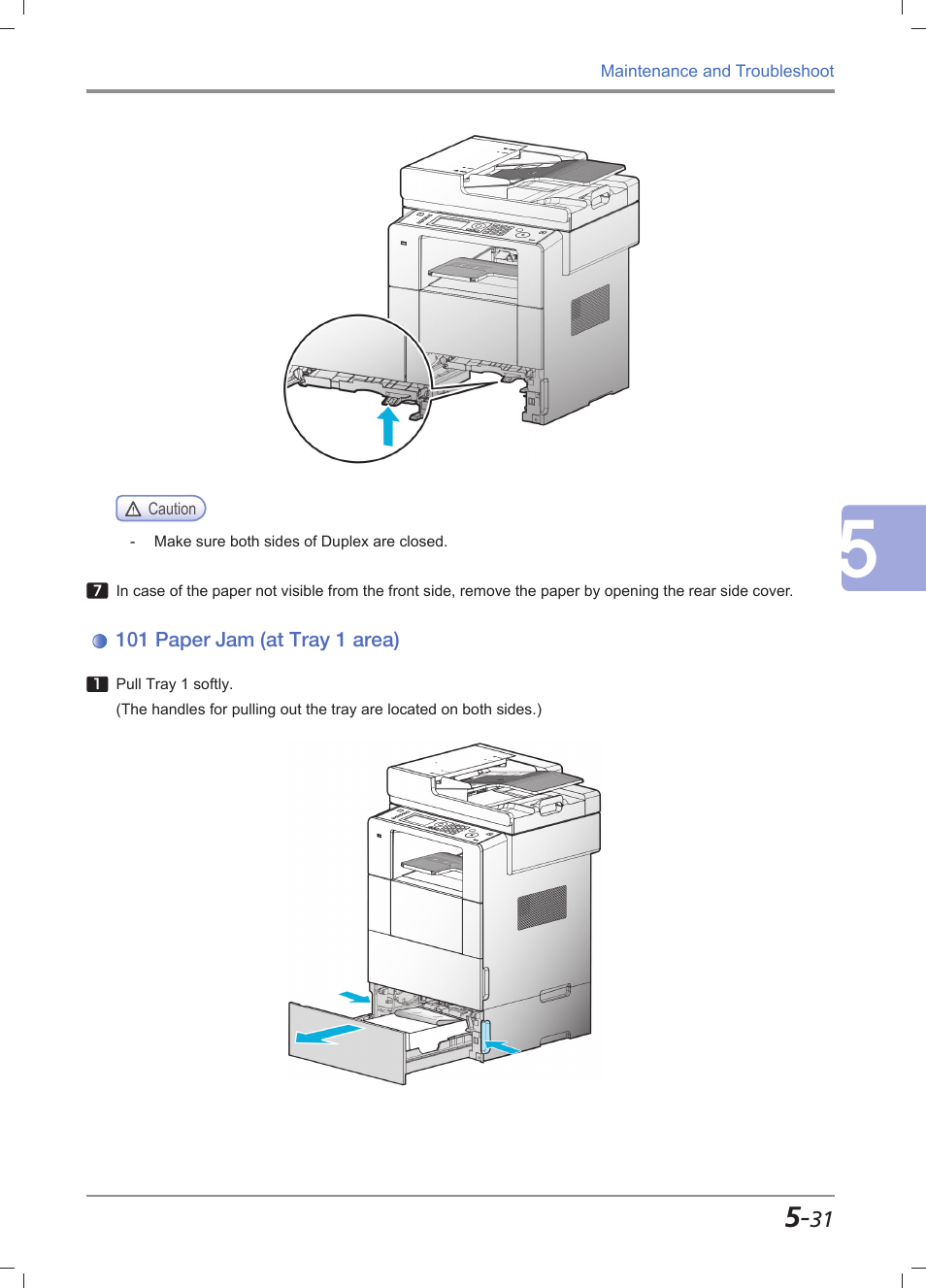 101 paper jam (at tray 1 area), 101 paper jam ( at tray 1 area) -31 | Sindoh M611 User Manual | Page 231 / 258