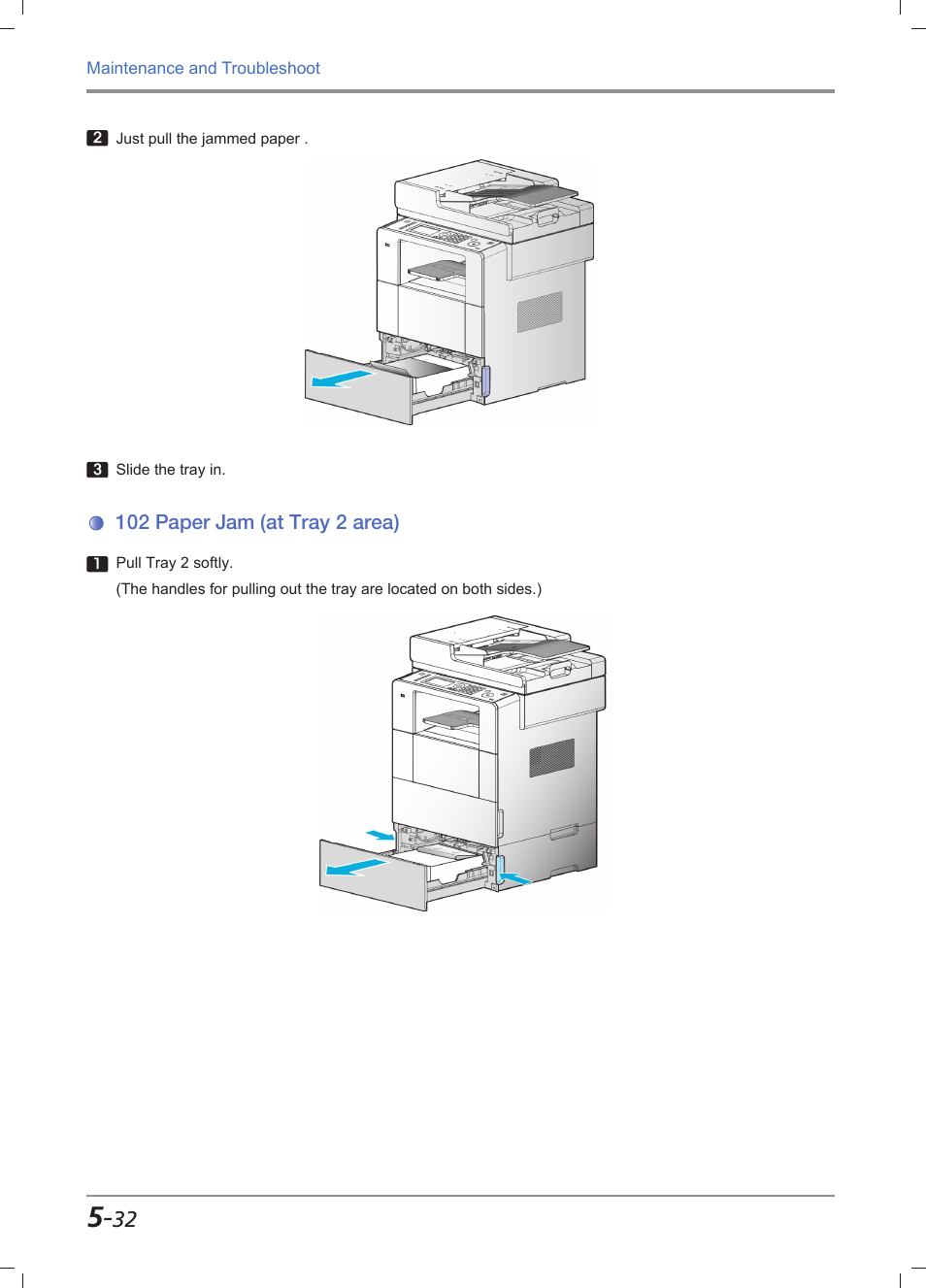 102 paper jam (at tray 2 area), 102 paper jam (at tray 2 area) -32 | Sindoh M611 User Manual | Page 232 / 258