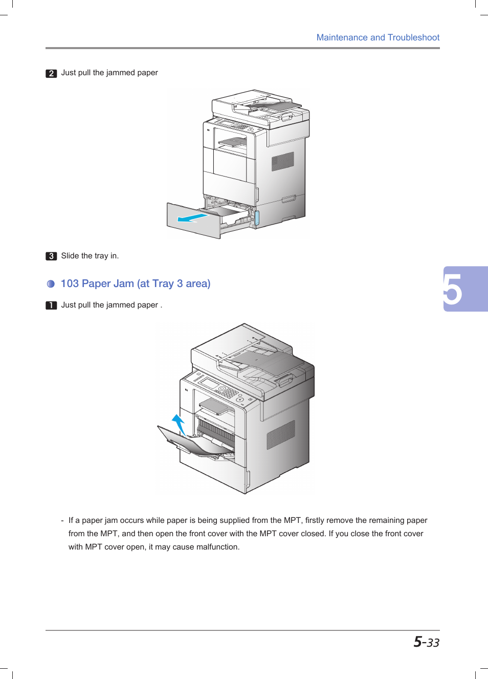 103 paper jam (at tray 3 area), 103 paper jam (at tray 3 area) -33 | Sindoh M611 User Manual | Page 233 / 258