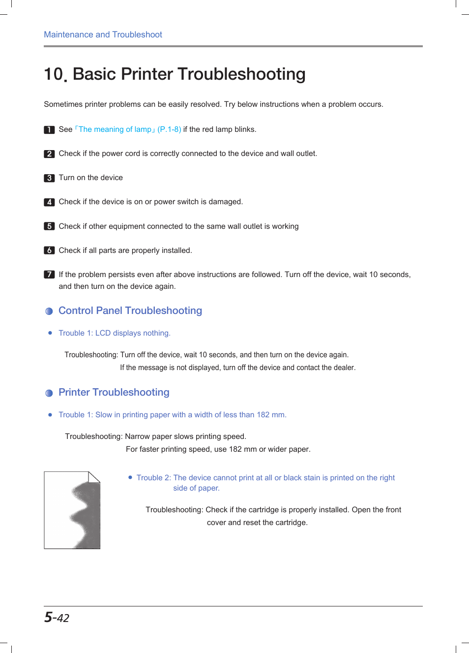 Basic printer troubleshooting, Control panel troubleshooting, Printer troubleshooting | Basic printer troubleshooting -42, Control panel troubleshooting -42, Printer troubleshooting -42 | Sindoh M611 User Manual | Page 242 / 258