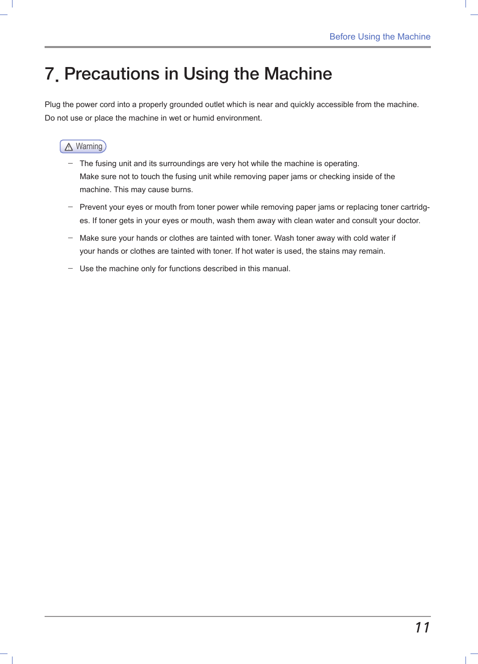 Precautions in using the machine | Sindoh M611 User Manual | Page 25 / 258