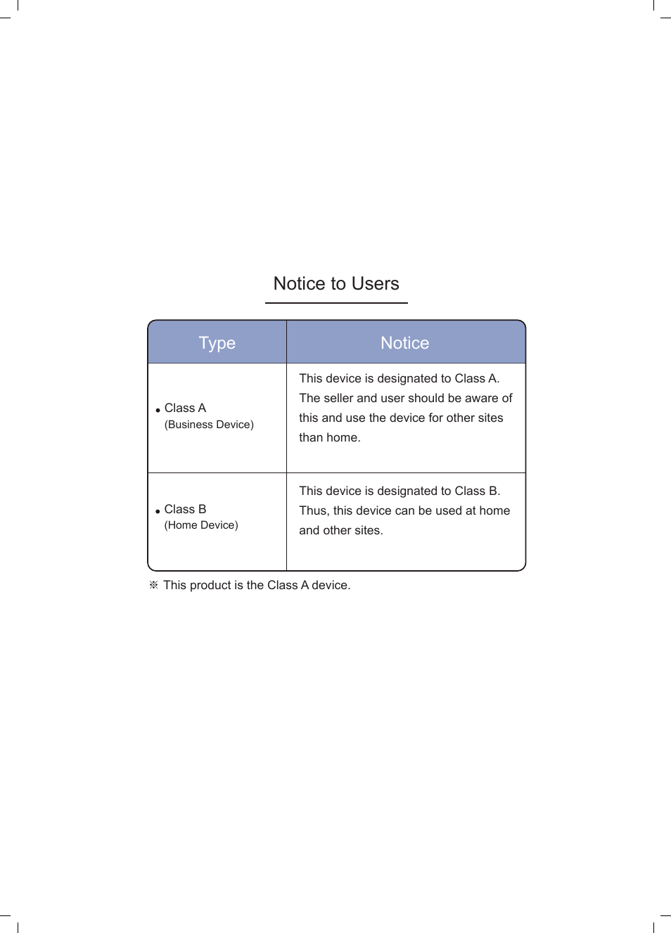 Notice to users, Type notice | Sindoh M611 User Manual | Page 257 / 258