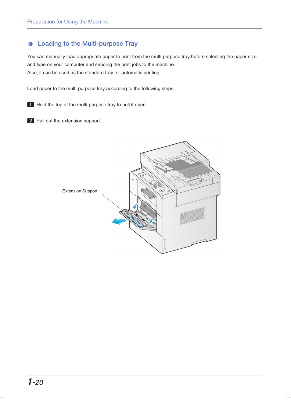 Loading to the multi-purpose tray, Loading to the multi-purpose tray -20 | Sindoh M611 User Manual | Page 48 / 258