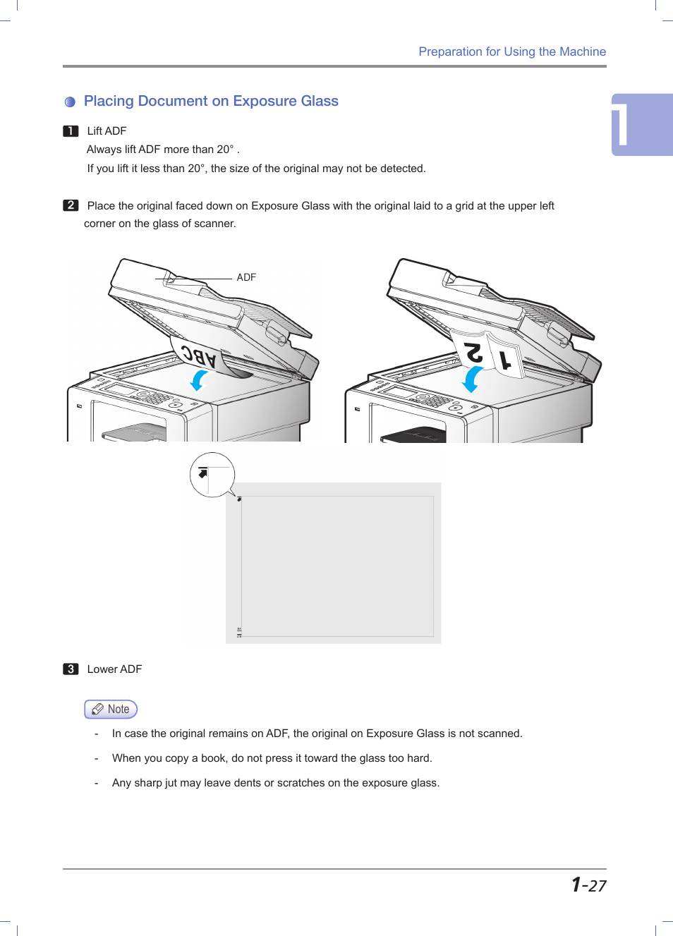 Placing document on exposure glass, Placing document on exposure glass -27 | Sindoh M611 User Manual | Page 55 / 258