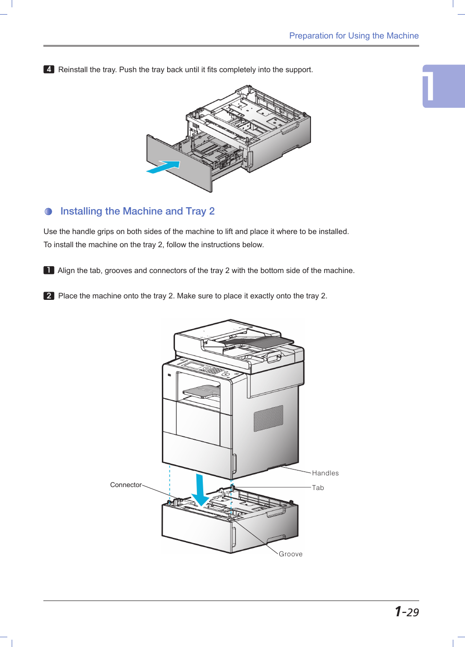 Installing the machine and tray 2, Installing the machine and tray 2 -29 | Sindoh M611 User Manual | Page 57 / 258