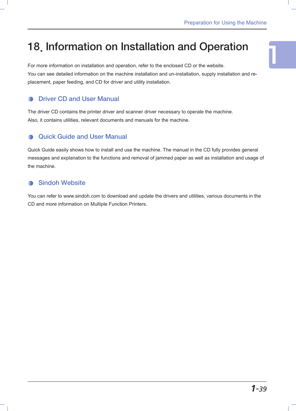 Information on installation and operation, Driver cd and user manual, Quick guide and user manual | Sindoh website, Information on installation and operation -39, Driver cd and user manual -39, Quick guide and user manual -39, Sindoh website -39 | Sindoh M611 User Manual | Page 67 / 258