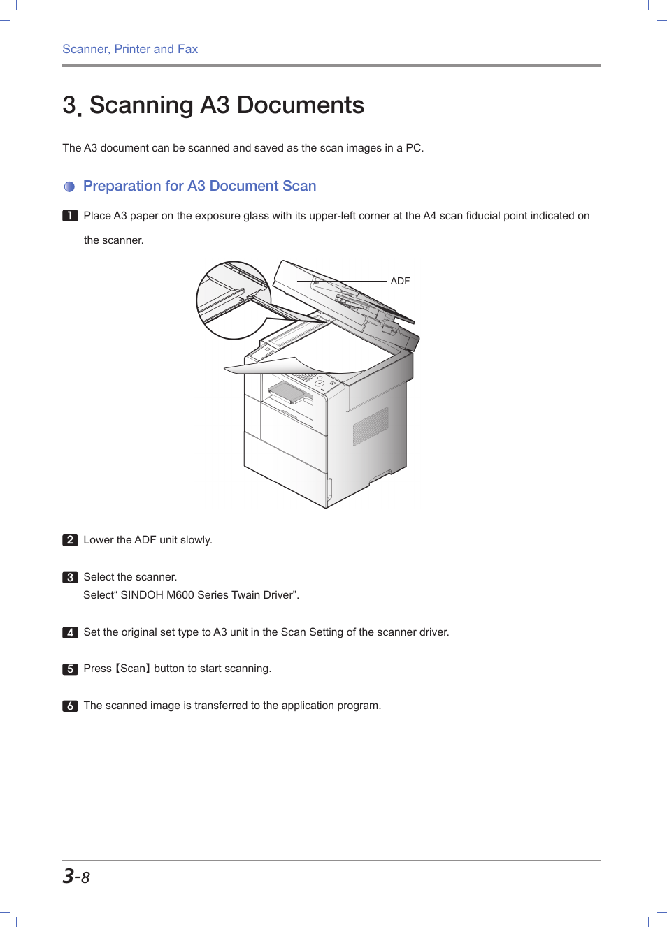 Scanning a3 documents, Preparation for a3 document scan, Scanning a3 documents -8 | Preparation for a3 document scan -8 | Sindoh M611 User Manual | Page 92 / 258