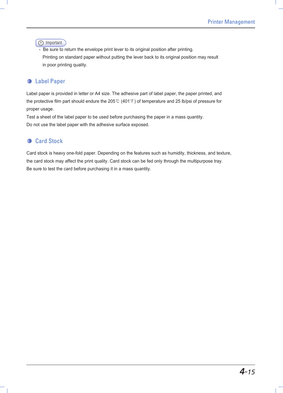 Label paper, Card stock, Label paper -15 | Card stock -15 | Sindoh A610dn User Manual | Page 105 / 128