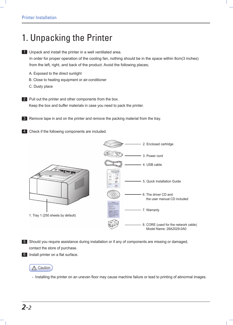 Unpacking the printer, Unpacking the printer -2 | Sindoh A610dn User Manual | Page 24 / 128