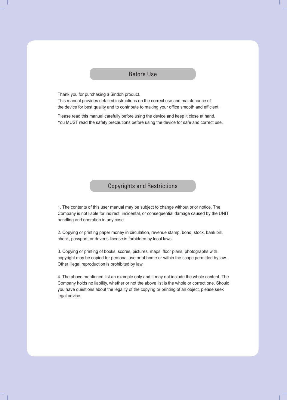 Before use copyrights and restrictions | Sindoh A610dn User Manual | Page 3 / 128