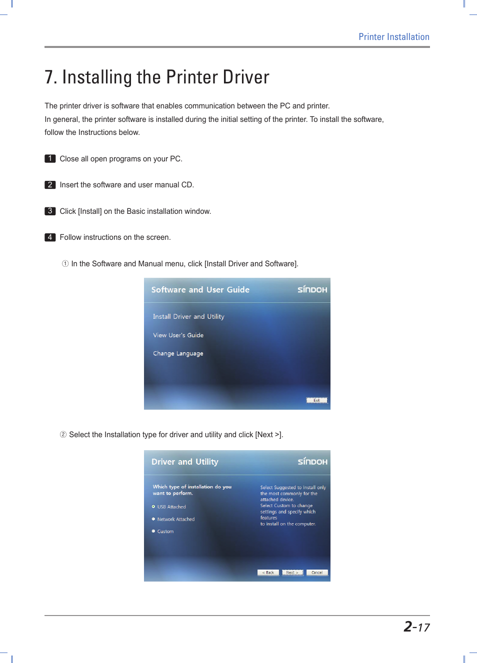 Installing the printer driver, Print driver installation -17 | Sindoh A610dn User Manual | Page 39 / 128