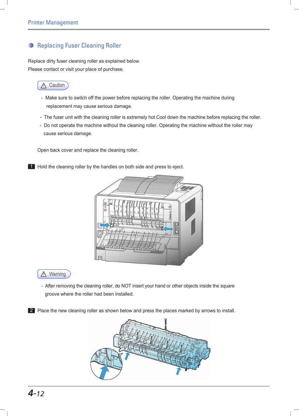 Replacing fuser cleaning roller, Replacing fuser cleaning roller -12 | Sindoh A611dn User Manual | Page 100 / 126