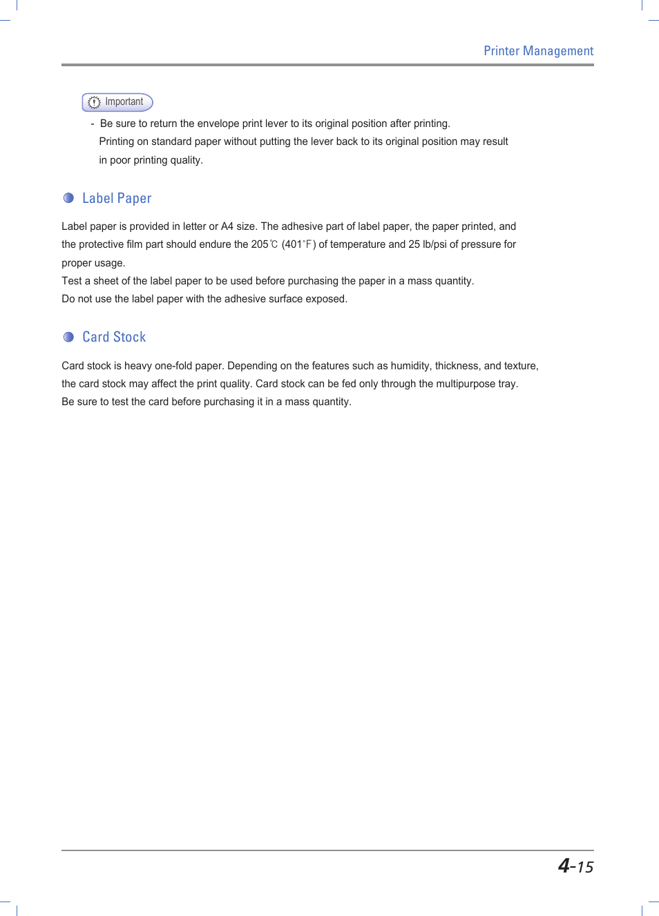 Label paper, Card stock, Label paper -15 | Card stock -15 | Sindoh A611dn User Manual | Page 103 / 126