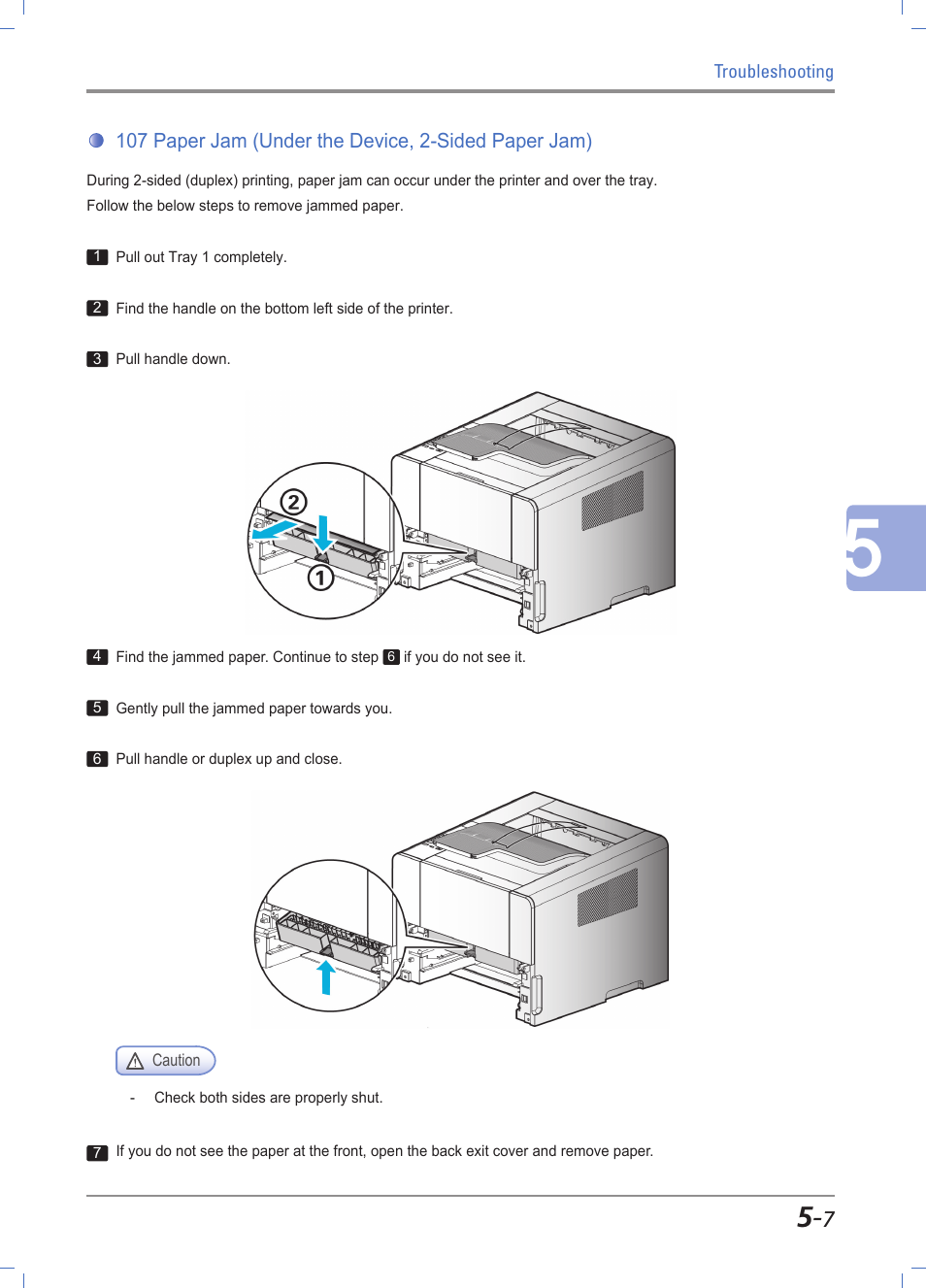 107 paper jam (under printer/duplex) -7 | Sindoh A611dn User Manual | Page 111 / 126