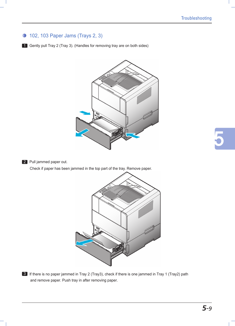 102, 103 paper jams (trays 2, 3), 102/103 paper jams (in trays 2/3) -9 | Sindoh A611dn User Manual | Page 113 / 126