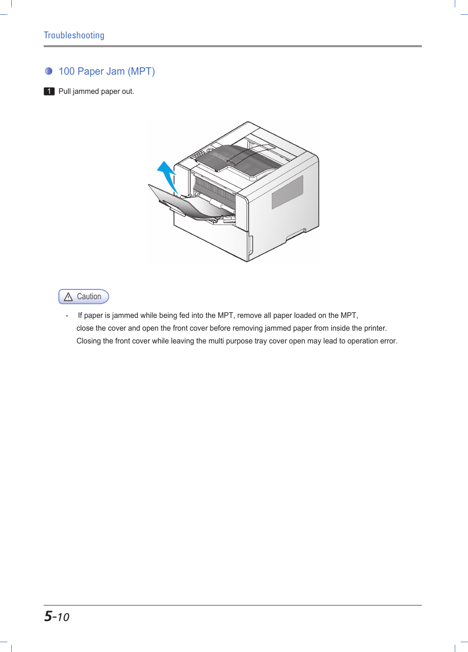 100 paper jam (mpt), 100 paper jam (in mpt) -10 | Sindoh A611dn User Manual | Page 114 / 126