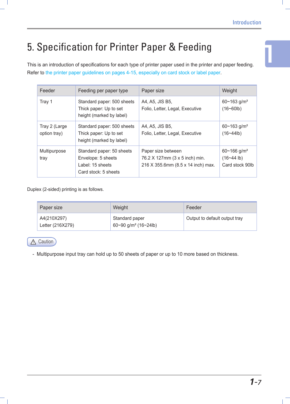 Specification for printer paper & feeding, Printer paper feed specification -7 | Sindoh A611dn User Manual | Page 23 / 126