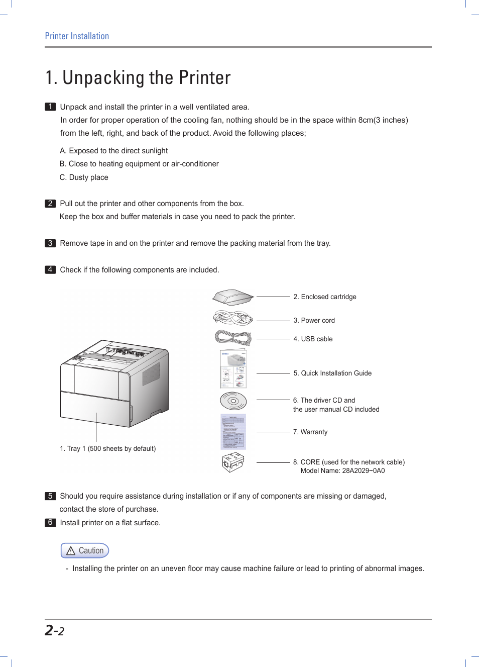 Unpacking the printer, Unpacking the printer -2 | Sindoh A611dn User Manual | Page 26 / 126