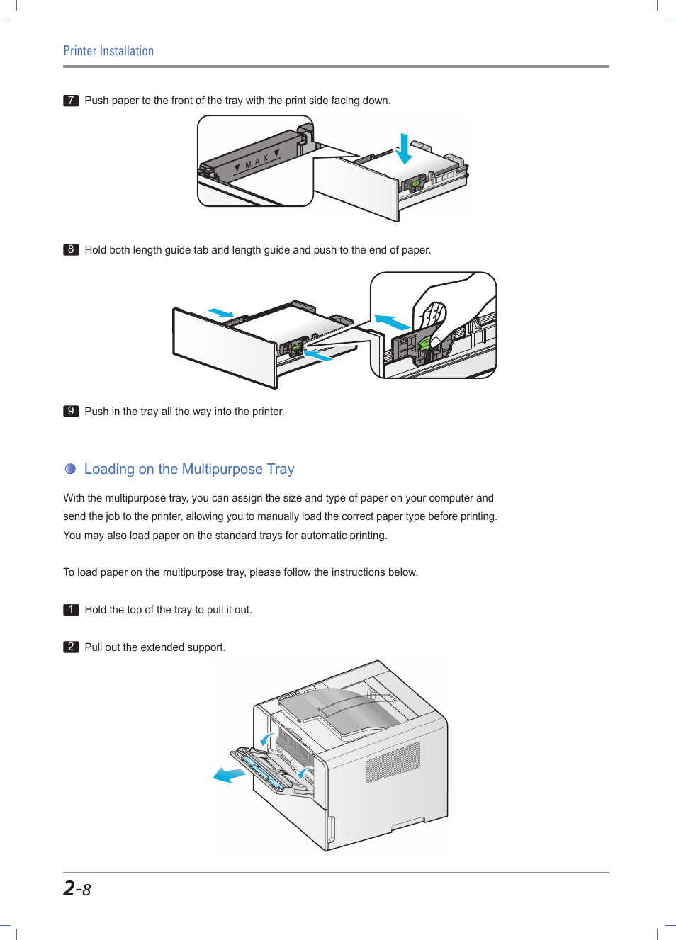 Loading on the multipurpose tray, Loading paper on multipurpose tray -8 | Sindoh A611dn User Manual | Page 32 / 126