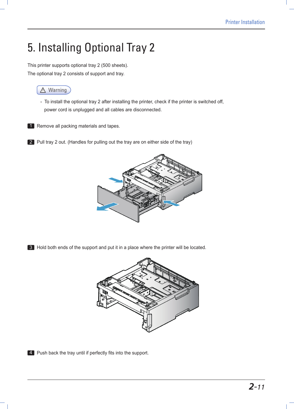 Installing optional tray 2, Installing optional tray 2 -11 | Sindoh A611dn User Manual | Page 35 / 126