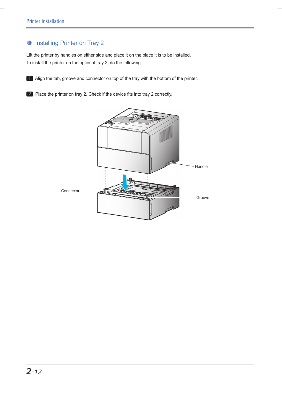 Installing printer on tray 2, Installing printer on tray 2 -12 | Sindoh A611dn User Manual | Page 36 / 126