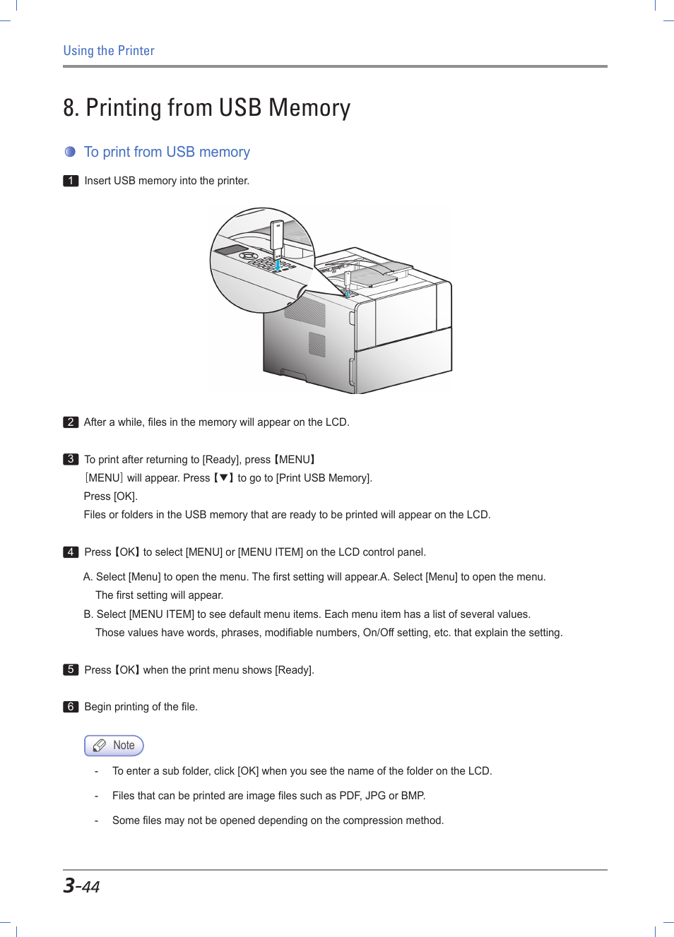 Printing from usb memory, To print from usb memory, Printing from usb memory -44 | Preparations for printing from usb memory -44 | Sindoh A611dn User Manual | Page 88 / 126