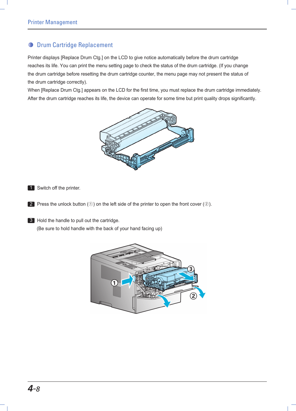 Drum cartridge replacement, Cartridge replacement -8 | Sindoh A611dn User Manual | Page 96 / 126