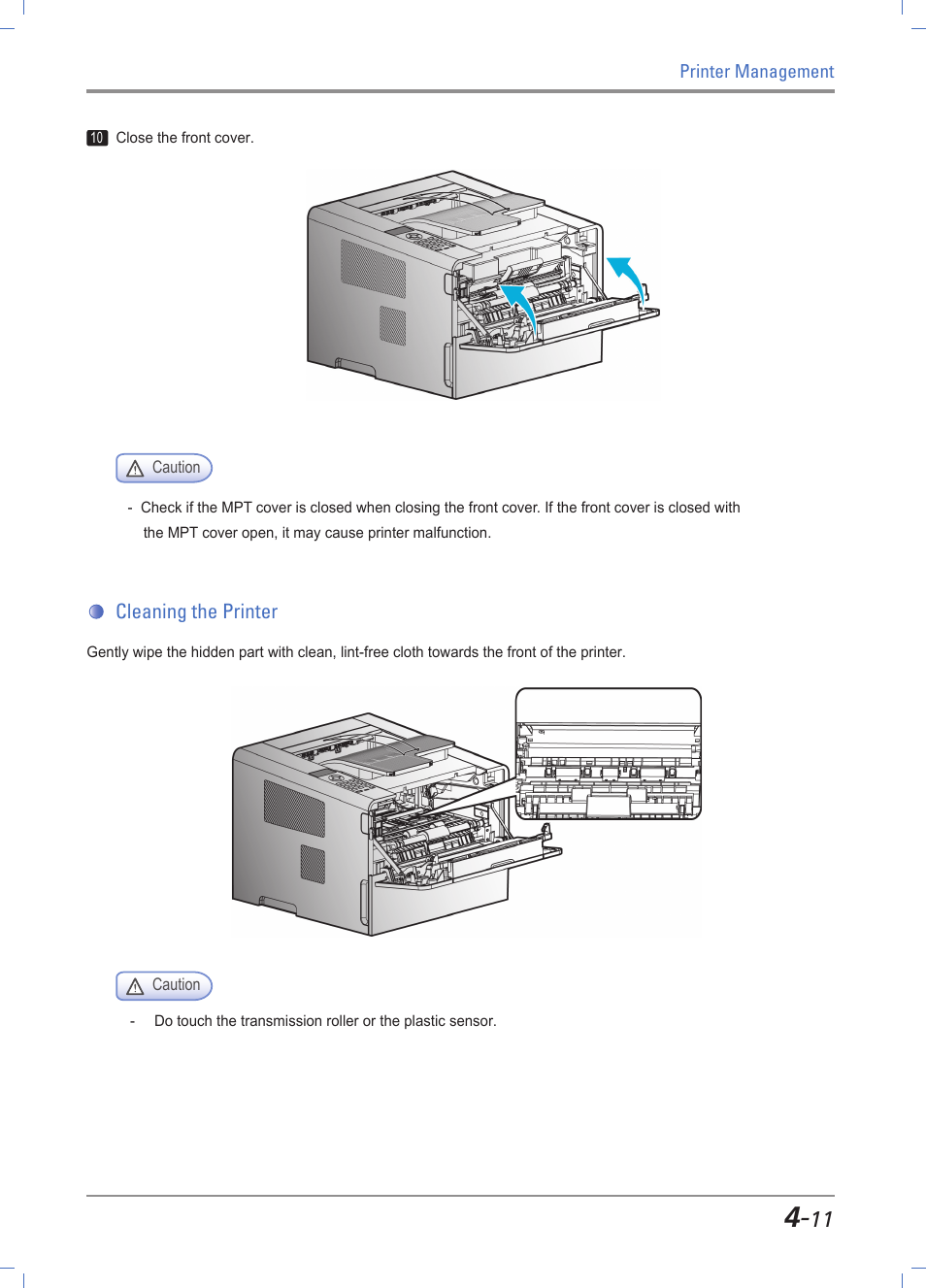 Cleaning the printer, Cleaning the printer -11, Device cleaning」 p. 4-11 | Sindoh A611dn User Manual | Page 99 / 126