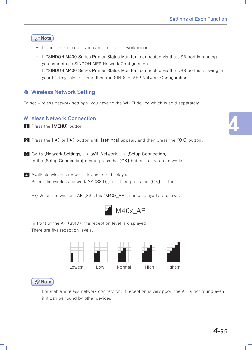 Wireless network setting, Wireless network connection, Wireless network connection -35 | M40x_ap | Sindoh M403 User Manual | Page 163 / 232