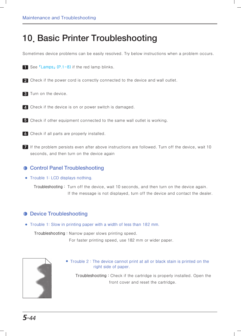 Basic printer troubleshooting, Control panel troubleshooting, Device troubleshooting | Sindoh M403 User Manual | Page 216 / 232