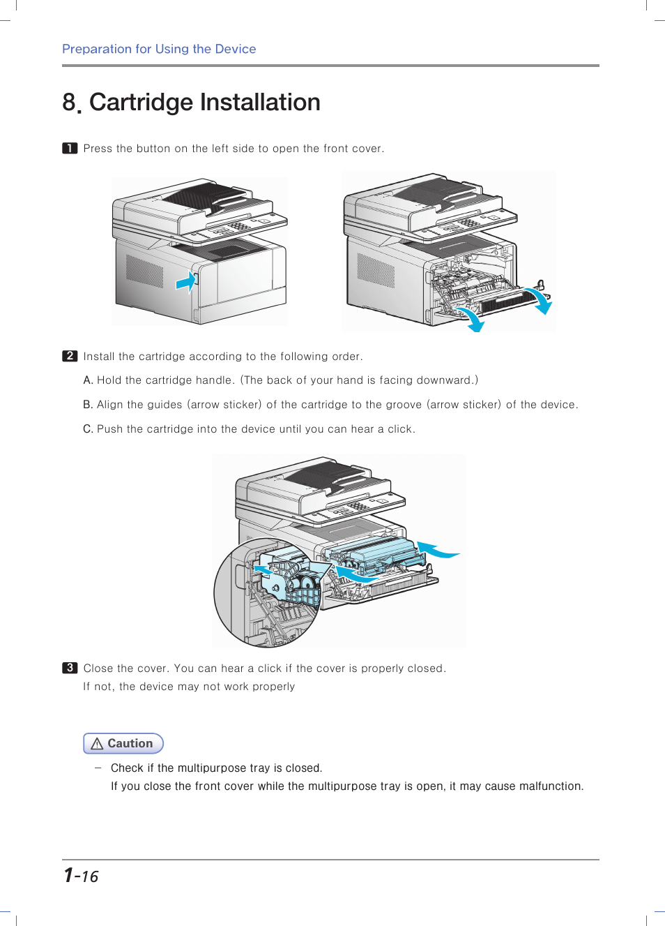 Cartridge installation | Sindoh M403 User Manual | Page 44 / 232