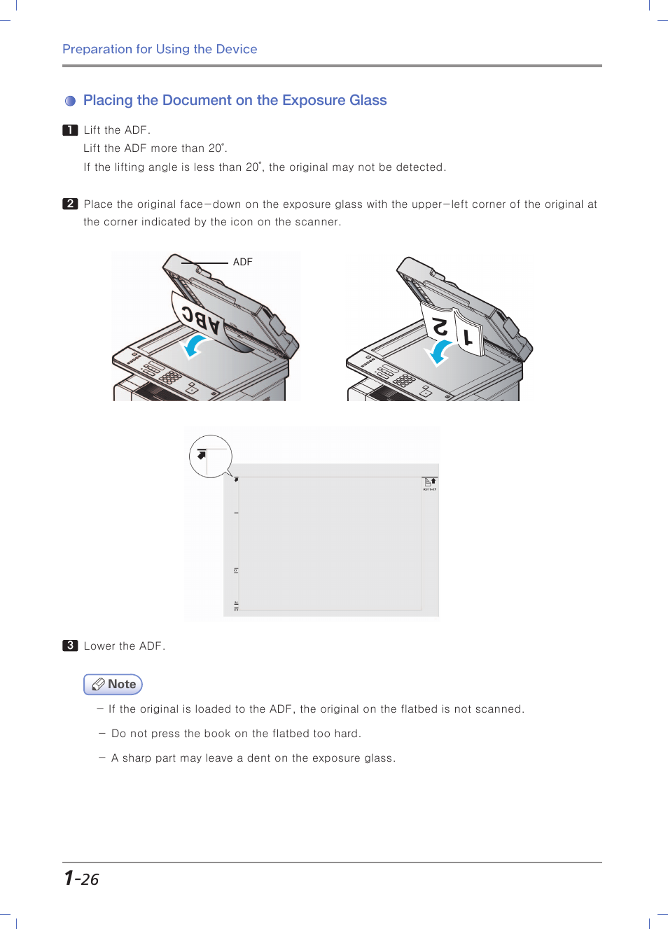 Placing the document on the exposure glass | Sindoh M403 User Manual | Page 54 / 232