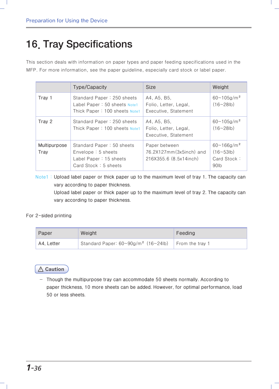 Tray specifications | Sindoh M403 User Manual | Page 64 / 232