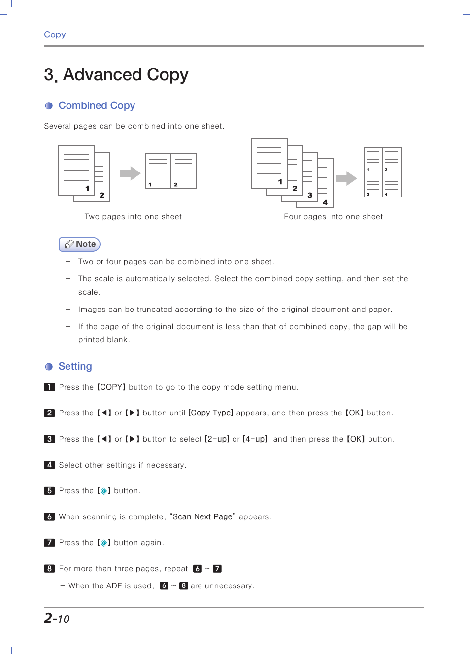 Advanced copy, Combined copy, Setting | Sindoh M403 User Manual | Page 78 / 232