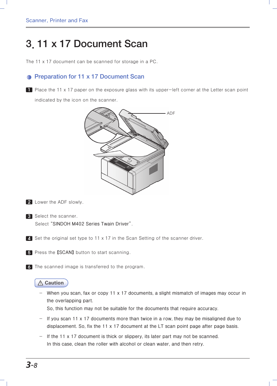 11 x 17 document scan, Preparation for 11 x 17 document scan | Sindoh M403 User Manual | Page 90 / 232