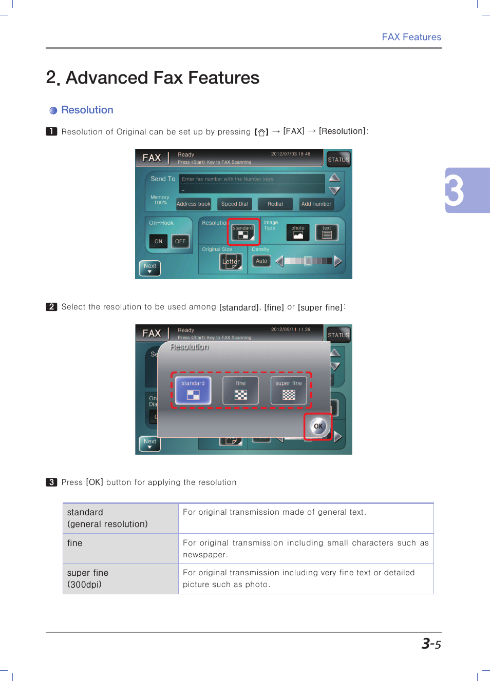 Advanced fax features, Resolution | Sindoh N700 User Manual | Page 121 / 338