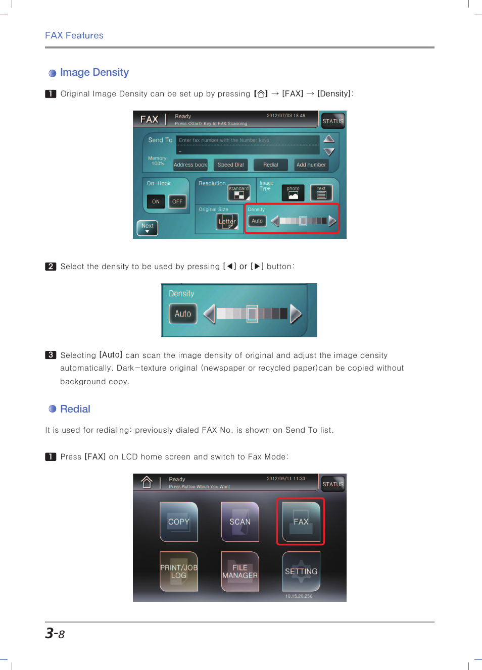 Image density, Redial | Sindoh N700 User Manual | Page 124 / 338