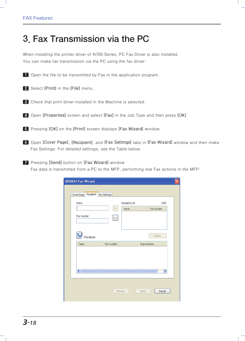 Fax transmission via the pc | Sindoh N700 User Manual | Page 134 / 338