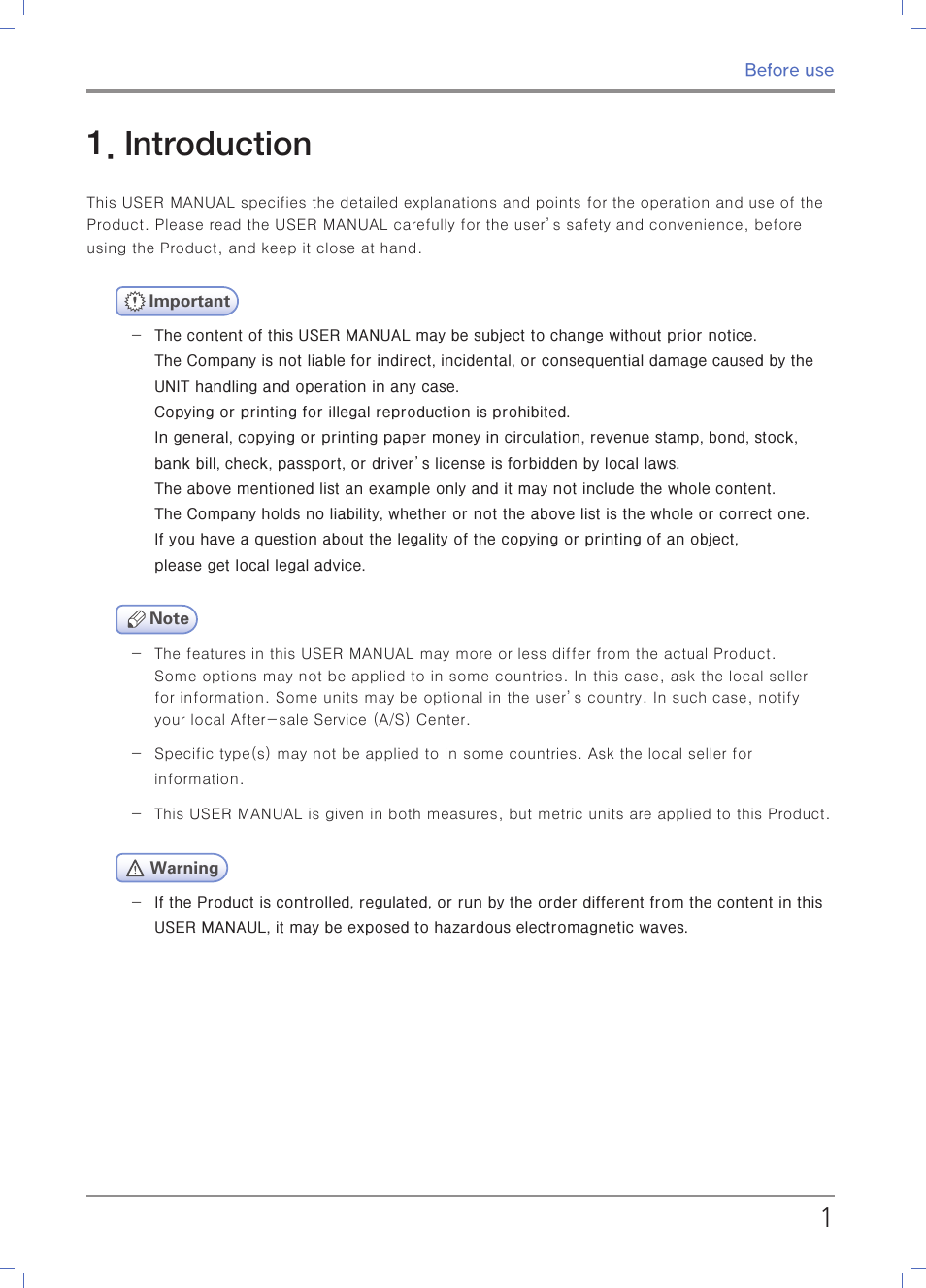 Before use, Before using the product, Introduction | Sindoh N700 User Manual | Page 17 / 338