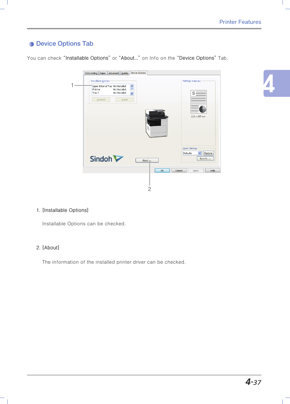 Device options tab | Sindoh N700 User Manual | Page 173 / 338