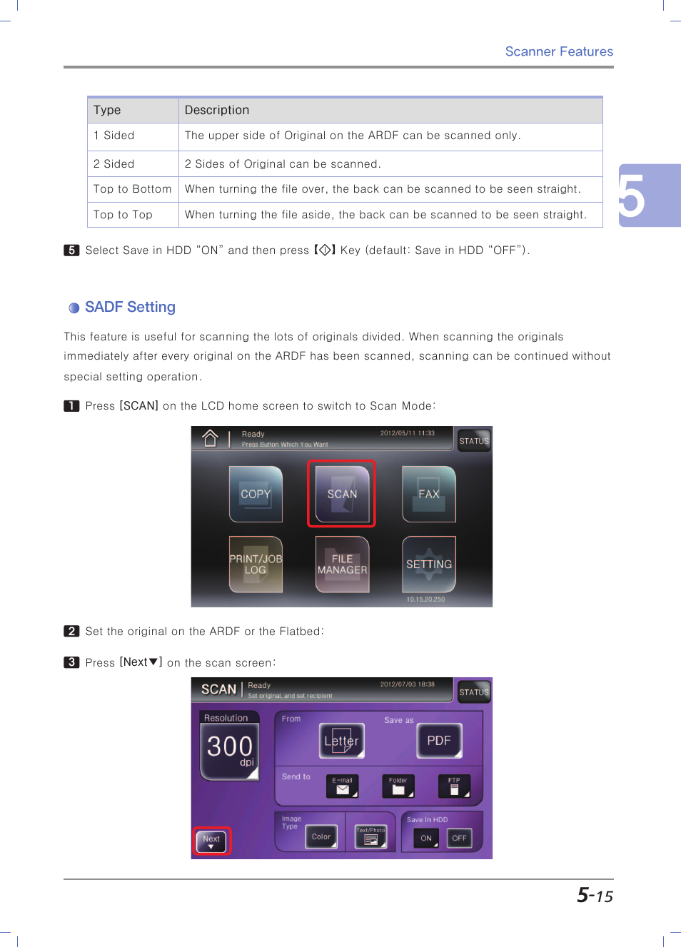 Sadf setting | Sindoh N700 User Manual | Page 189 / 338