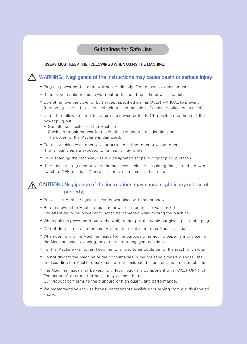 Beginning, Guidelines for safe use | Sindoh N700 User Manual | Page 2 / 338