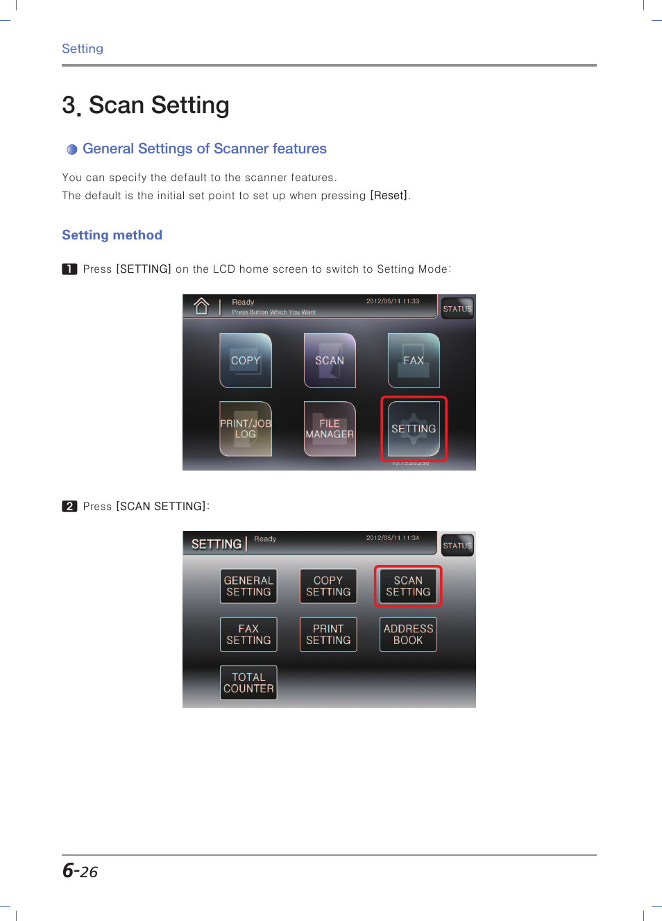 Scan setting, General settings of scanner features, Setting method | Sindoh N700 User Manual | Page 232 / 338