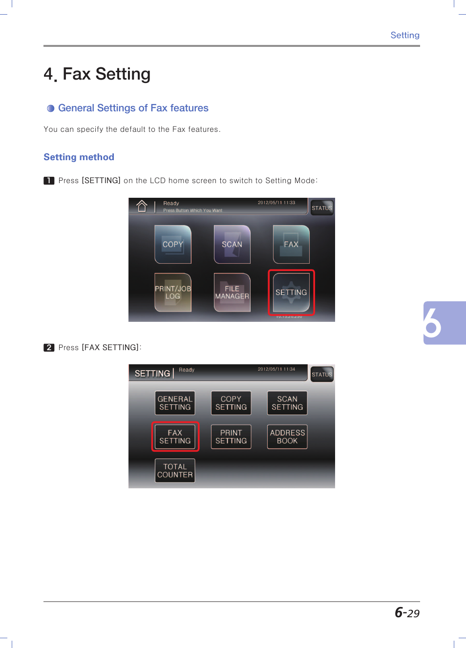 Fax setting, General settings of fax features, Setting method | Sindoh N700 User Manual | Page 235 / 338