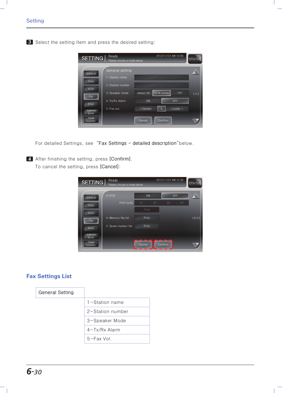 Fax settings list, Fax settings list -30 | Sindoh N700 User Manual | Page 236 / 338