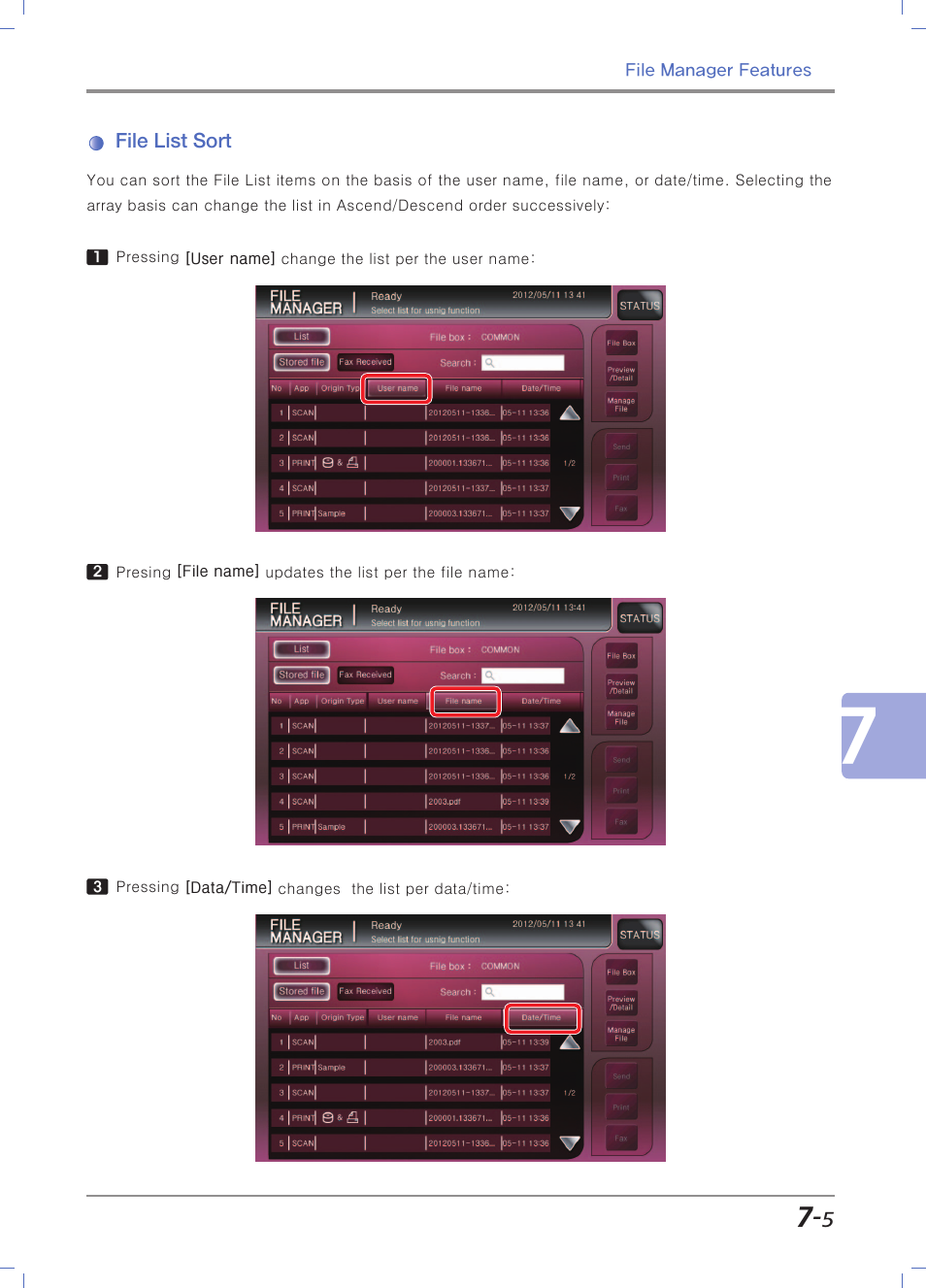 File list sort, File list sort -5 | Sindoh N700 User Manual | Page 257 / 338