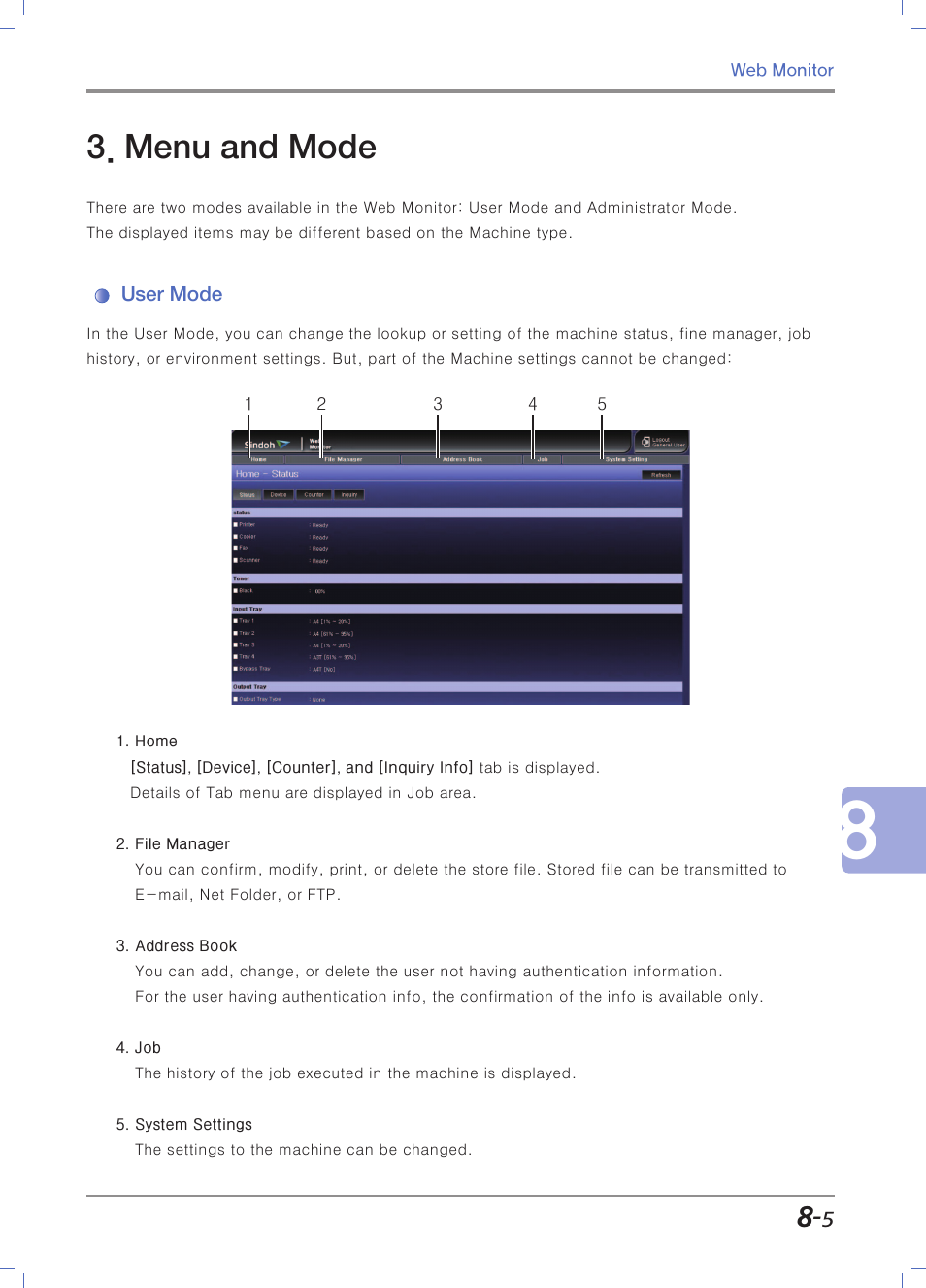 Menu and mode, User mode | Sindoh N700 User Manual | Page 273 / 338