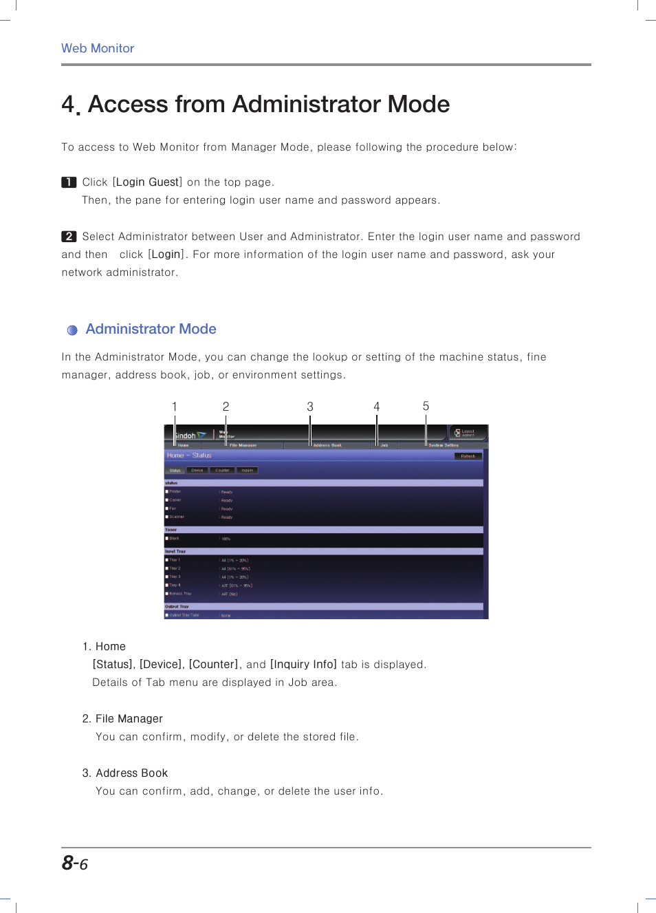 Access from administrator mode, Administrator mode | Sindoh N700 User Manual | Page 274 / 338