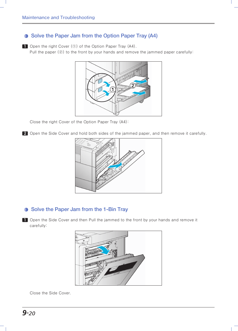 Solve the paper jam from the 1-bin tray | Sindoh N700 User Manual | Page 304 / 338
