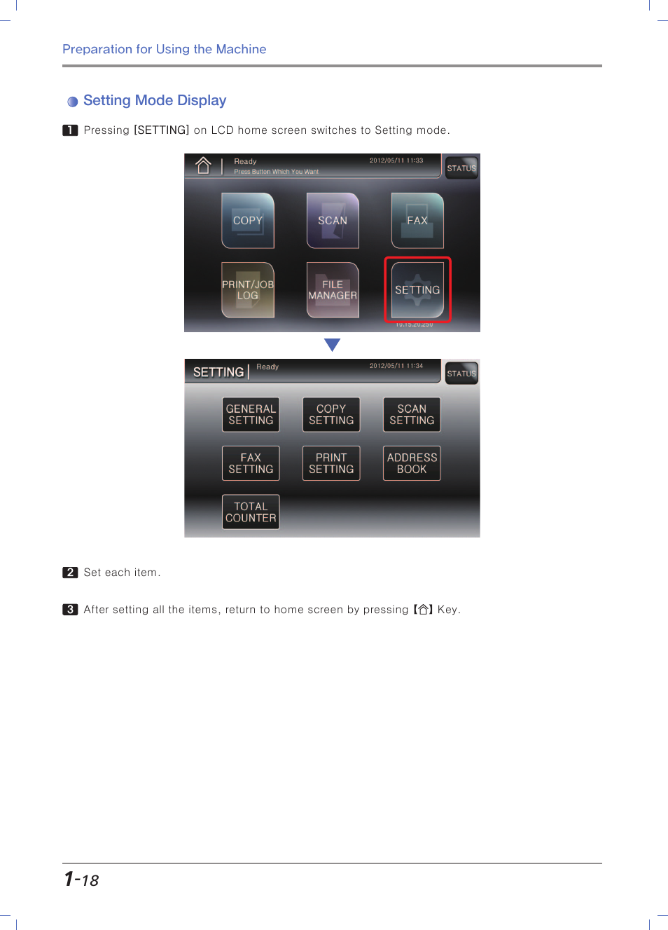 Setting mode display | Sindoh N700 User Manual | Page 48 / 338